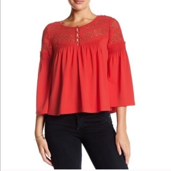 Plenty by Tracy Reese Lace Combo Blouse Cayenne - Picture 1 of 10